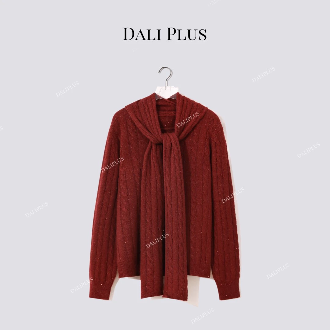 DALI PLUS“红围巾毛衣”圣诞系列山羊绒羊毛混纺绞花针织-D5CH5400