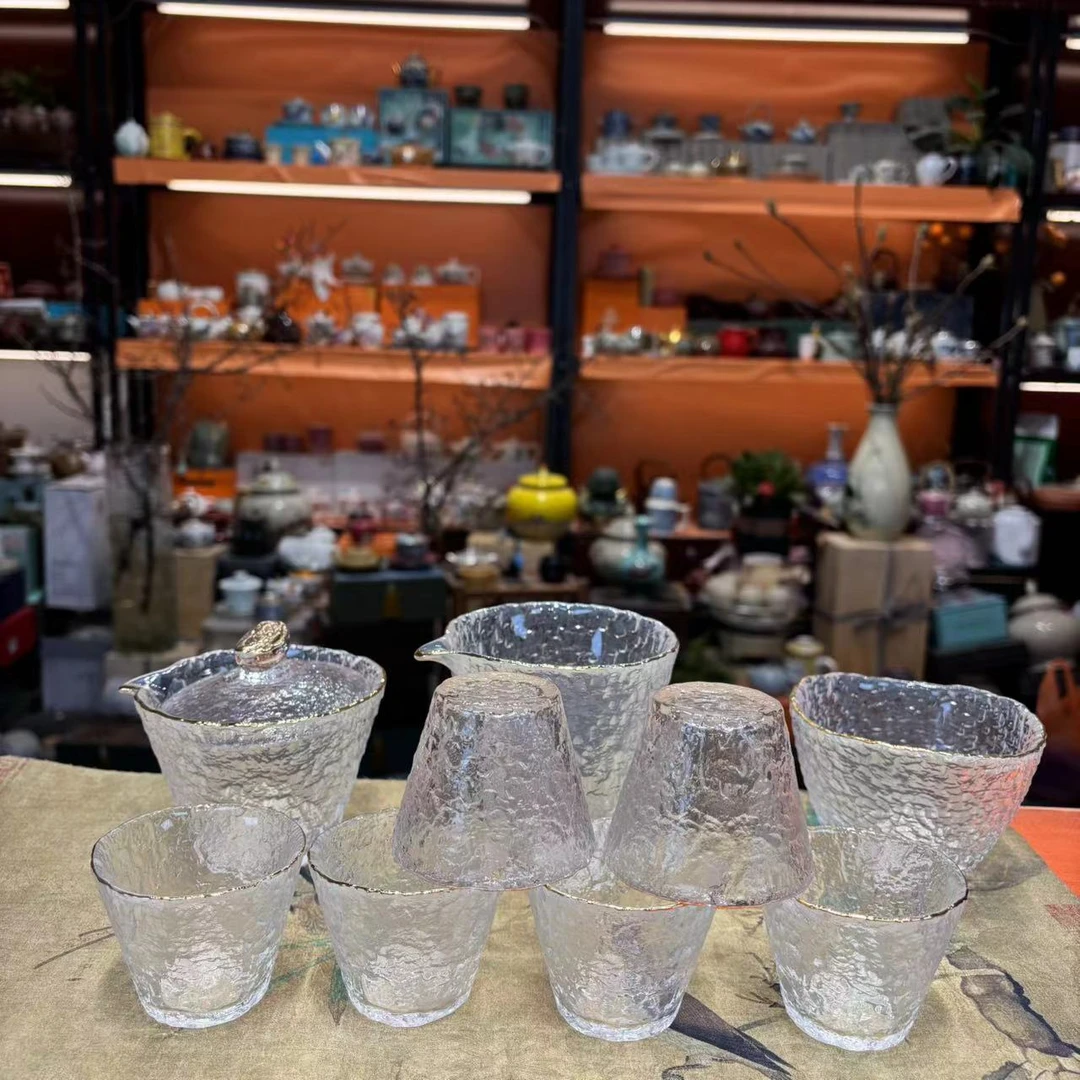 锤纹冰露玻璃茶具家用功夫茶杯描金套装（不带盘）-5345
