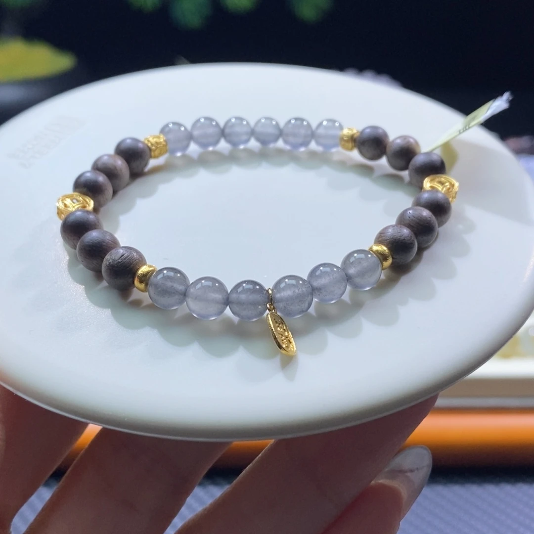 颈饰未镶嵌翡翠翡翠18k金黑杠小珠手串6+mm