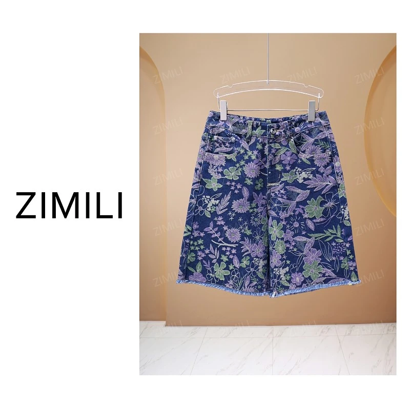 【亮哥女装】2025欧版藏蓝满提花时尚牛仔短裤9876-H7