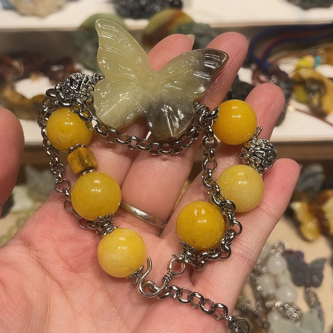 蛇纹石玉合金颈饰