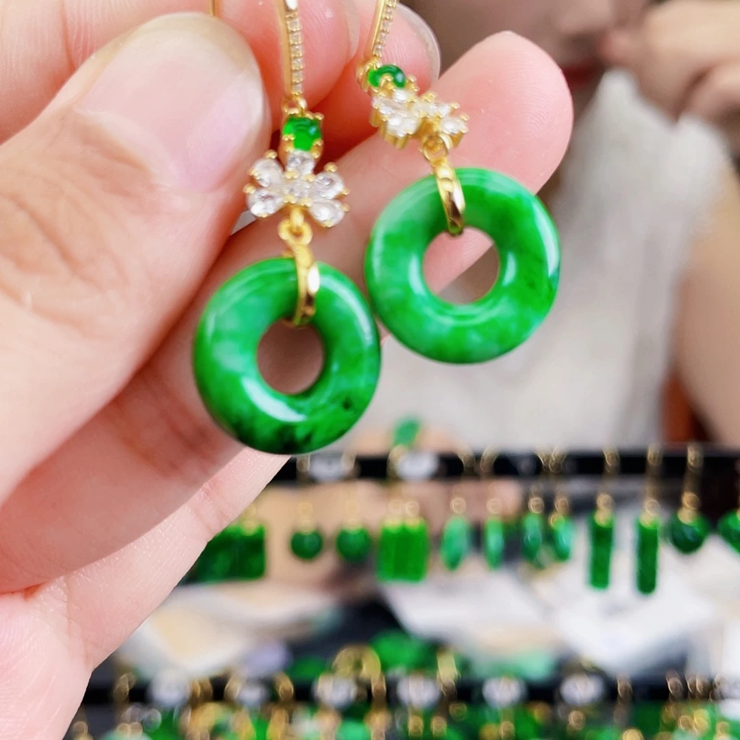 翡翠银S925镶嵌耳饰