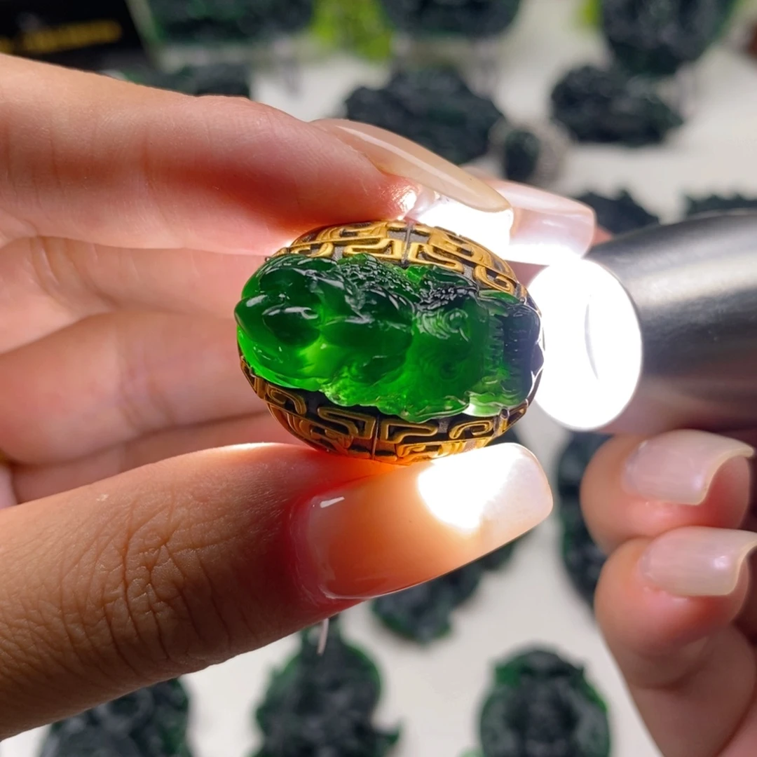 定制翡翠银S925镶嵌龙头戒指T