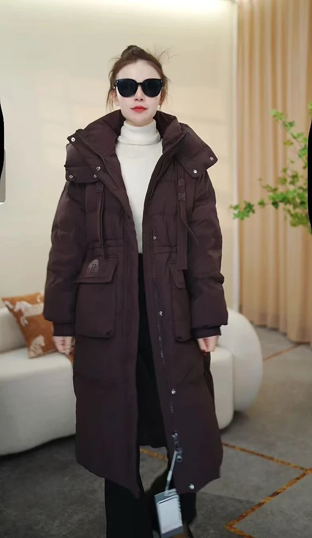 2025韩版冬季高端羽绒服长袖女士简约休闲冬季长款加厚外套24D25