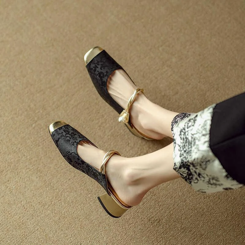 2025新中式包头半拖鞋女夏外穿配裙子仙女风凉拖一字带粗跟穆勒鞋