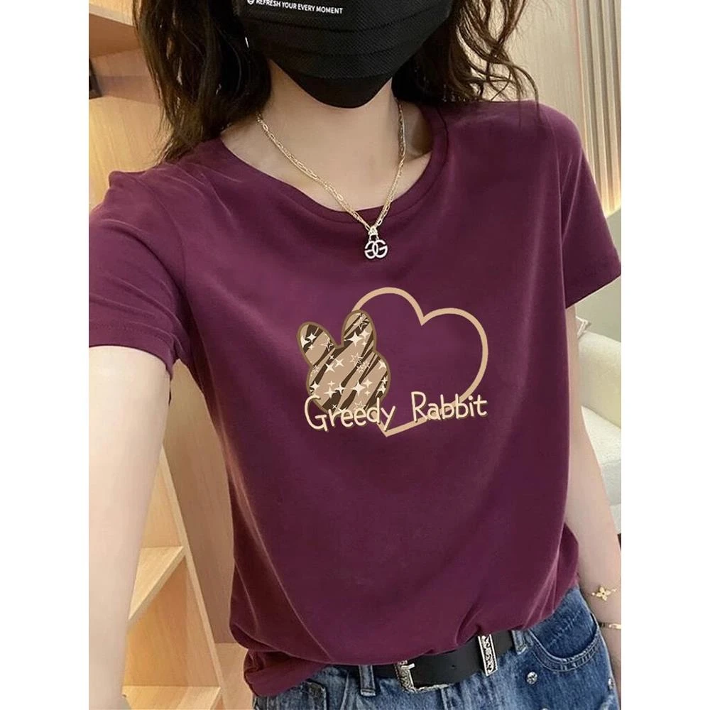 短袖T恤夏季女夏装时尚爱心印花宽松休闲显瘦内搭正肩圆领上衣潮