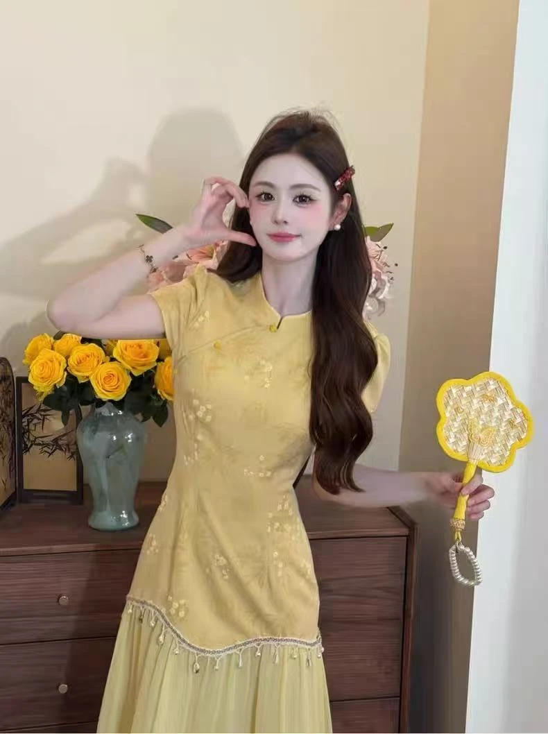 586#新中式国风旗袍连衣裙温柔风高级感超好看修身包臀长裙2025新