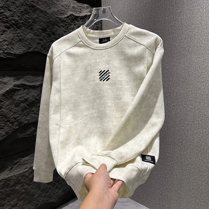 圆领卫衣男款秋装2025新款今年流行扎染设计感刺绣长袖美式高街潮