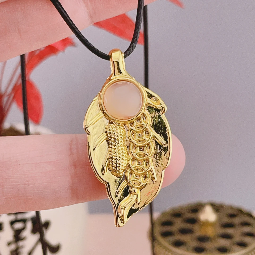 正品粉玉髓吊坠金枝玉叶锁骨项坠民族风时尚百搭女士项坠F188