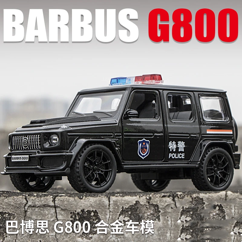 1：32仿真巴博斯G800警车合金车模型灯光音效回力家居摆件儿童玩具