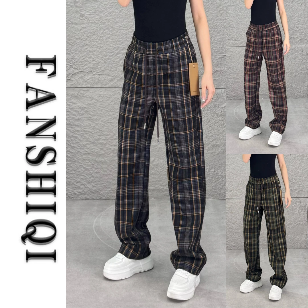 2025秋季新款男士怀旧花格子直筒休闲裤百搭复古垂感休闲裤6902