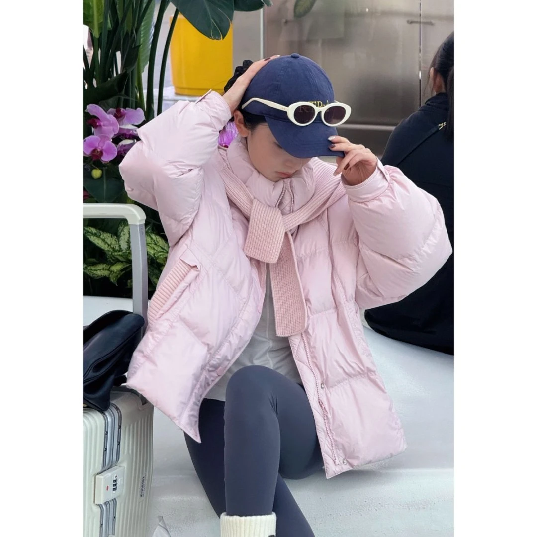 温柔风针织披肩棉服百搭冬季短款韩系女秋冬韩版羽绒服短款