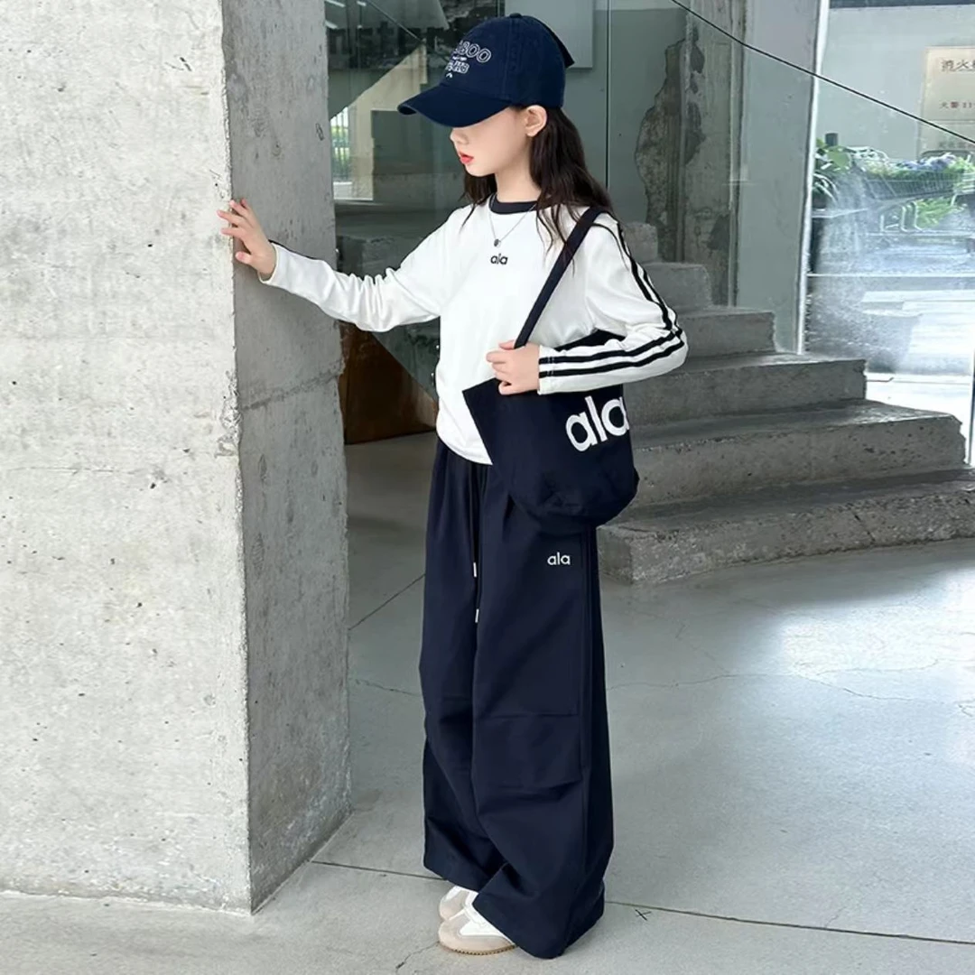 2025秋季新款女童时尚百搭字母长袖潮气工装裤韩版套装运动套装