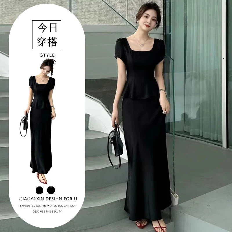 今年流行漂亮套装裙2025新款女装夏季气质短袖上衣+半身裙两件套