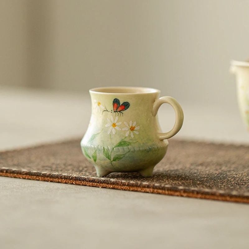 手绘品茗杯釉下彩油画风雏菊主人杯高档茶盏家用功夫茶具陶瓷茶杯