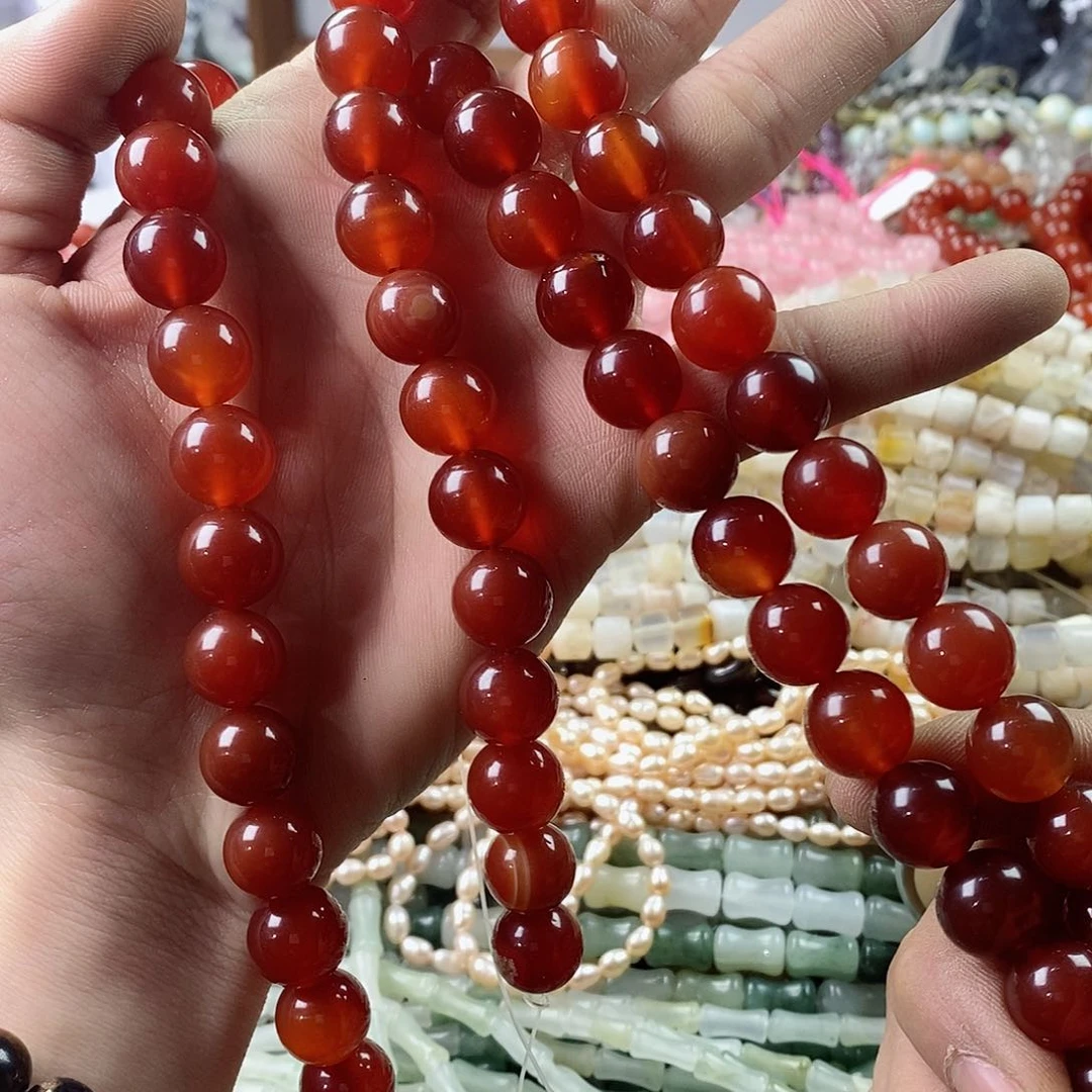 玛瑙/玉髓珠宝半成品未镶嵌一条天然12mm红玛瑙圆珠B05