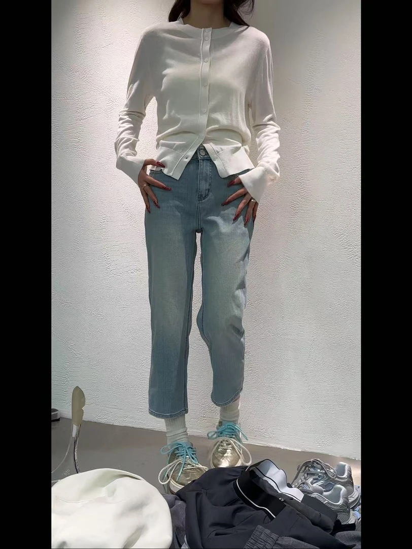 王姐专属-2025春季新品圆领修身单排扣叠穿针织衫【R-651】