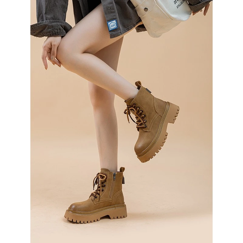 真皮马丁靴女春秋新款爆款百搭短靴子厚底英伦风靴酷女款小个子