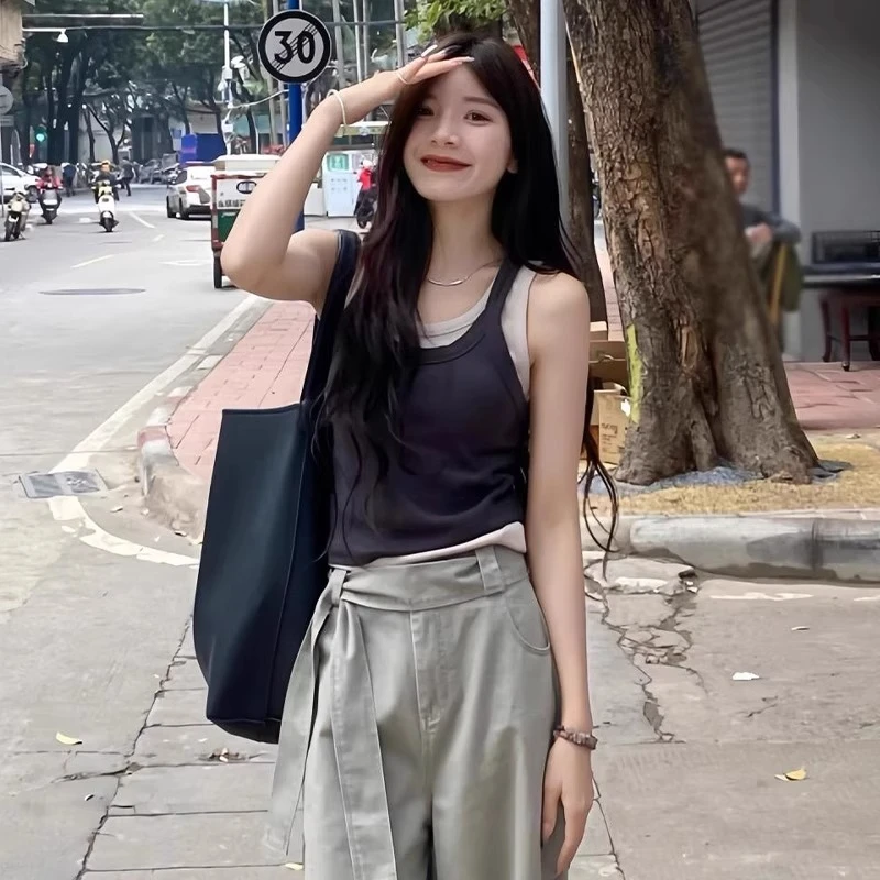 美式复古两件套背心女2025新款夏季可外穿吊带绝美漂亮小上衣潮