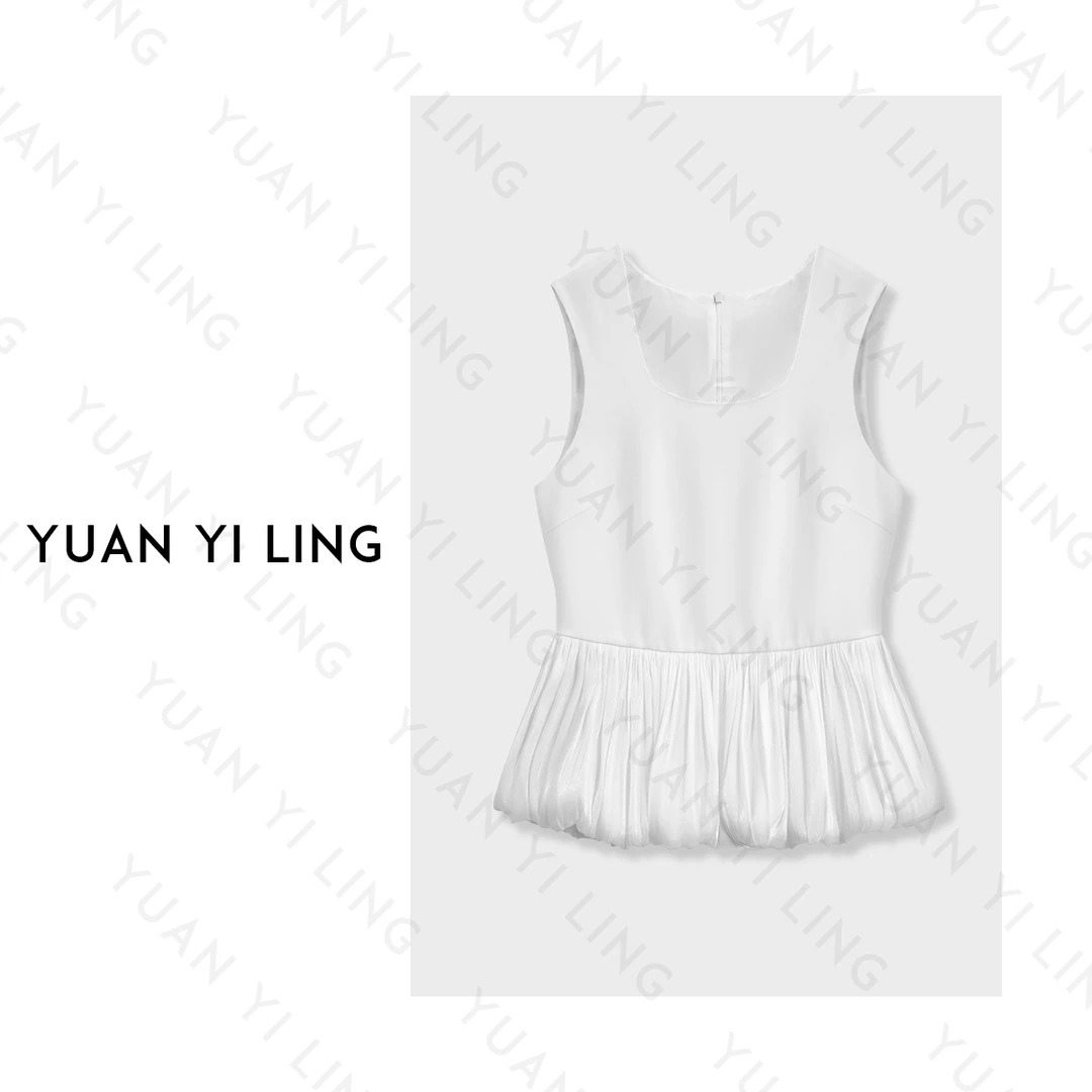 袁艺灵【罗马千金】25夏季上新醋酸无袖优雅时尚下摆蓬蓬裙女装上衣