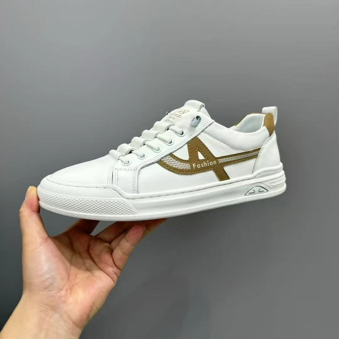 JH-995男士头层牛皮小白鞋男款一脚蹬休闲百搭平板鞋轻奢