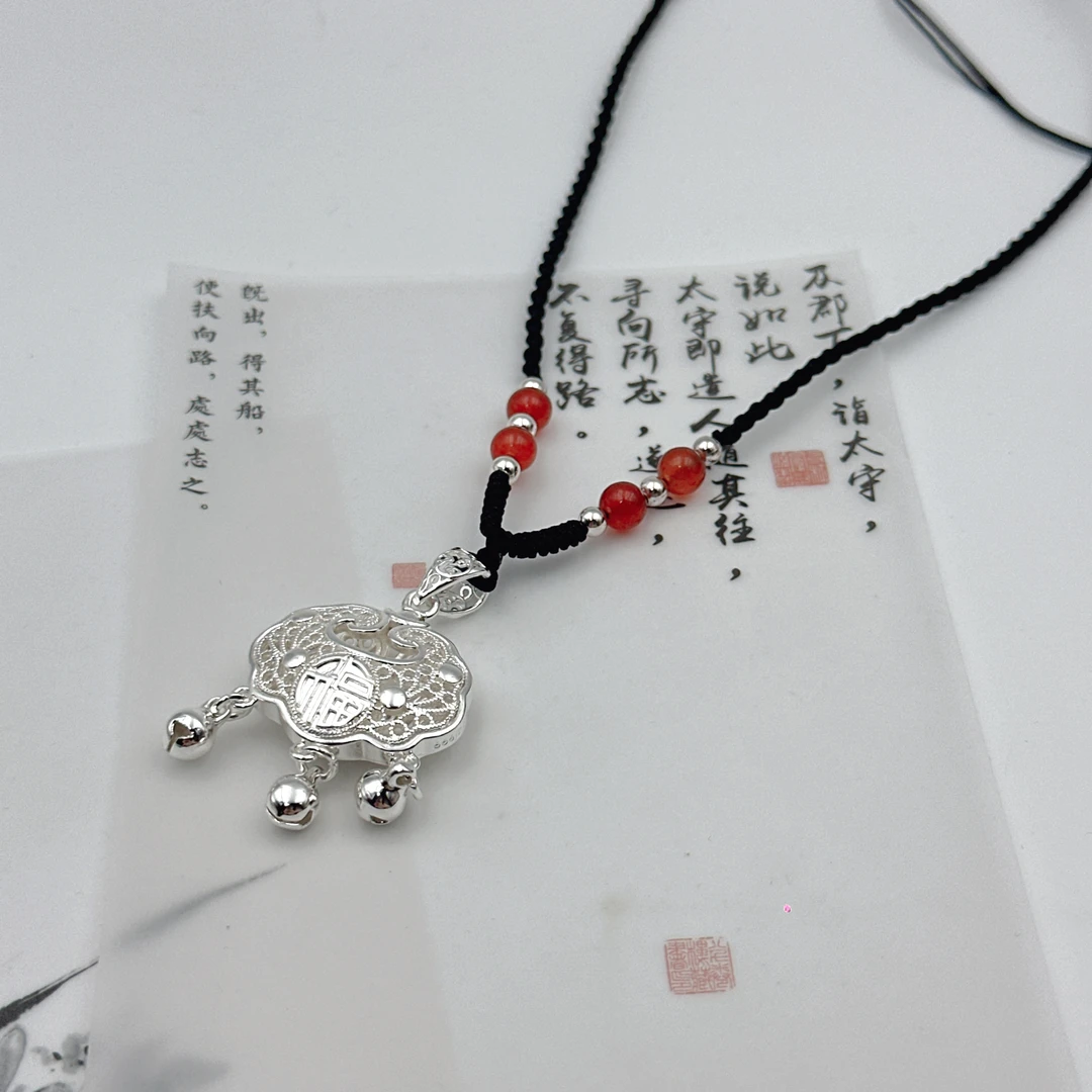 吊坠足银 平安锁女项链银9999镂空宝宝长命锁送女友闺蜜生日礼物