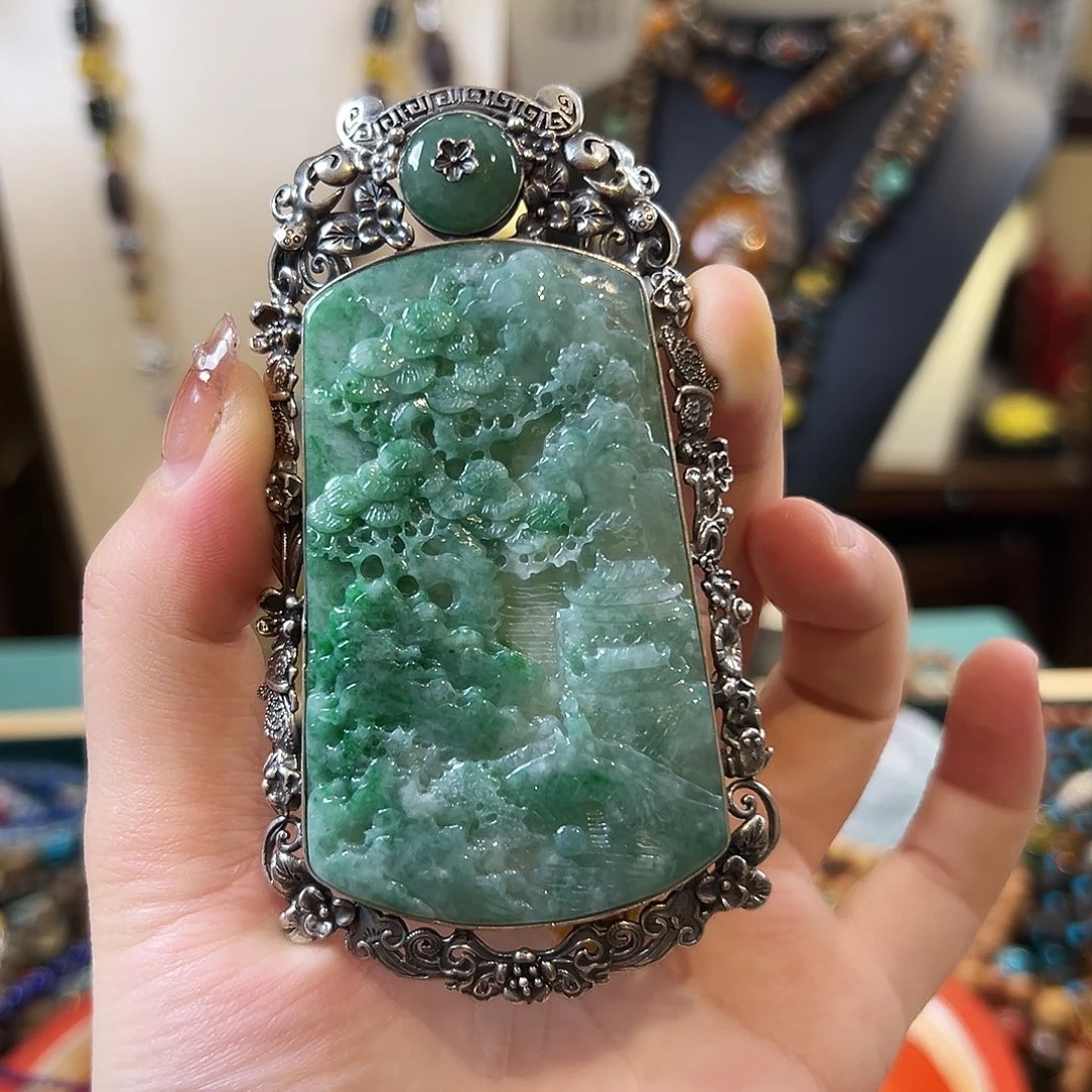 翡翠银S925镶嵌吊坠(不含链)吊坠