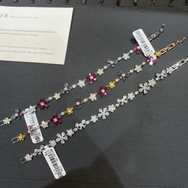 黄铜合成锆石手链 （豆家同款）韩版彩色花朵手链 气质手串饰品女