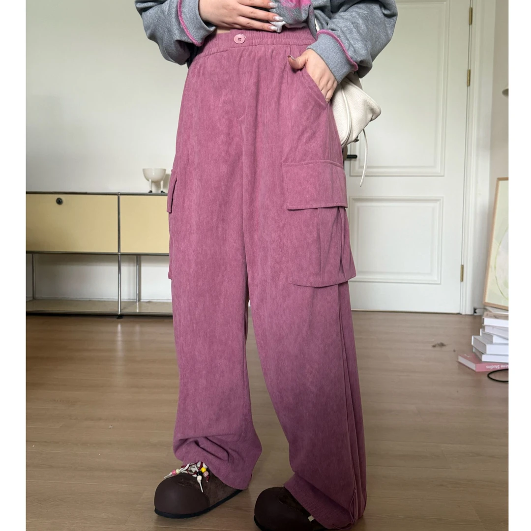 晶咕软软【高街工装】美式复古宽松时尚灯芯绒多口袋可束脚休闲裤