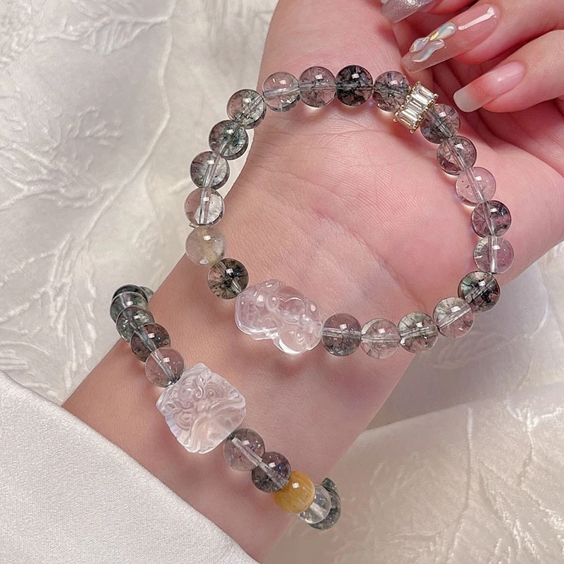 【紫雾暮染】天然水晶水晶醒狮手链女小众设计新款紫水晶手串