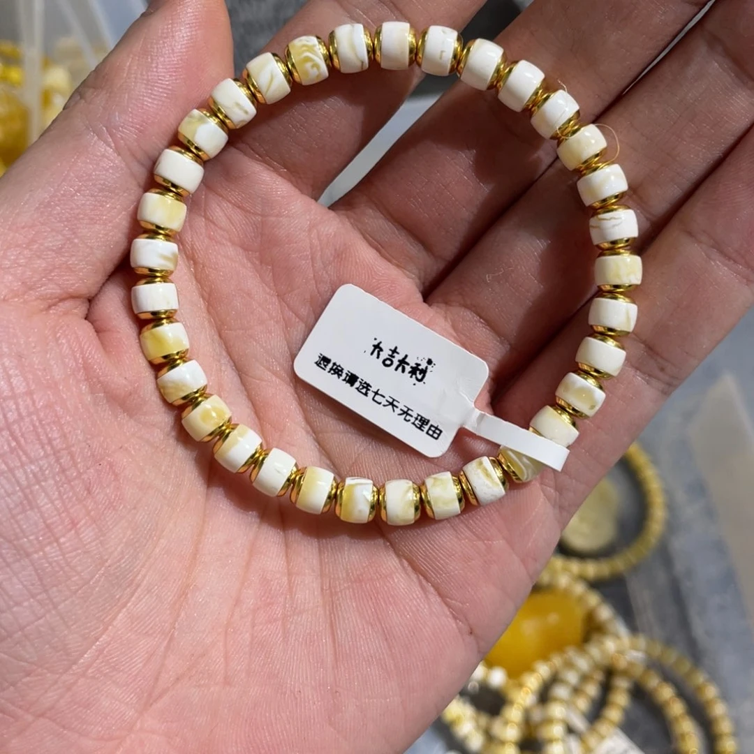 银S925镀金镶嵌琥珀手链6mmmmmmm