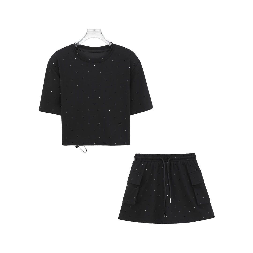 X26384【璀璨星空】潮流辣妹风性感短款T恤半身裙两件套4C
