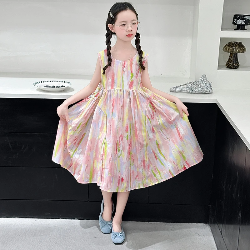 女童夏装连衣裙2025新款洋气儿童夏季碎花裙女孩大童夏款背心裙子