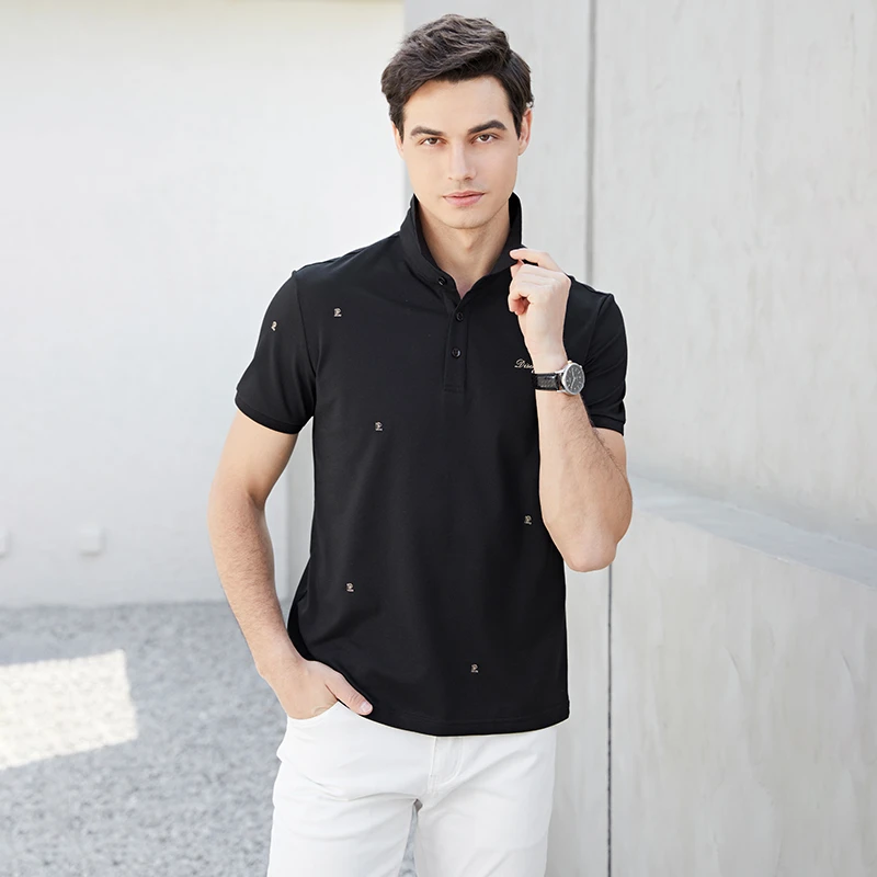 迪仕尼奴春夏短袖polo男薄款翻领刺绣图案英伦风商务休闲针织体恤