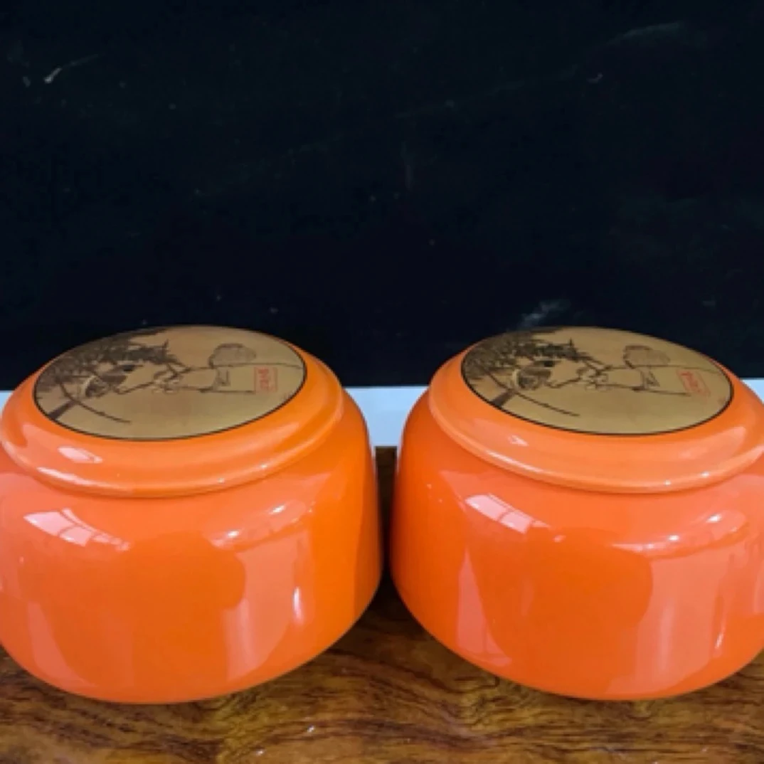 陶瓷茶叶罐爱马仕橙喜鹊上枝头扁罐储蓄罐密封罐（微瑕介意勿拍）