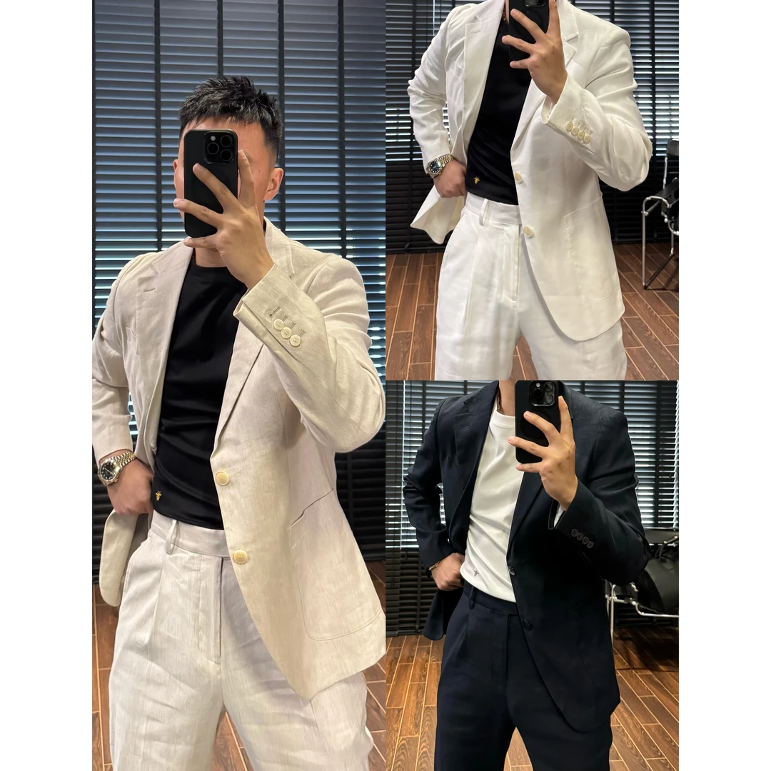 老钱风·亚麻系列｜黑标系列｜25夏季男士新款时尚休闲高奢亚麻西服