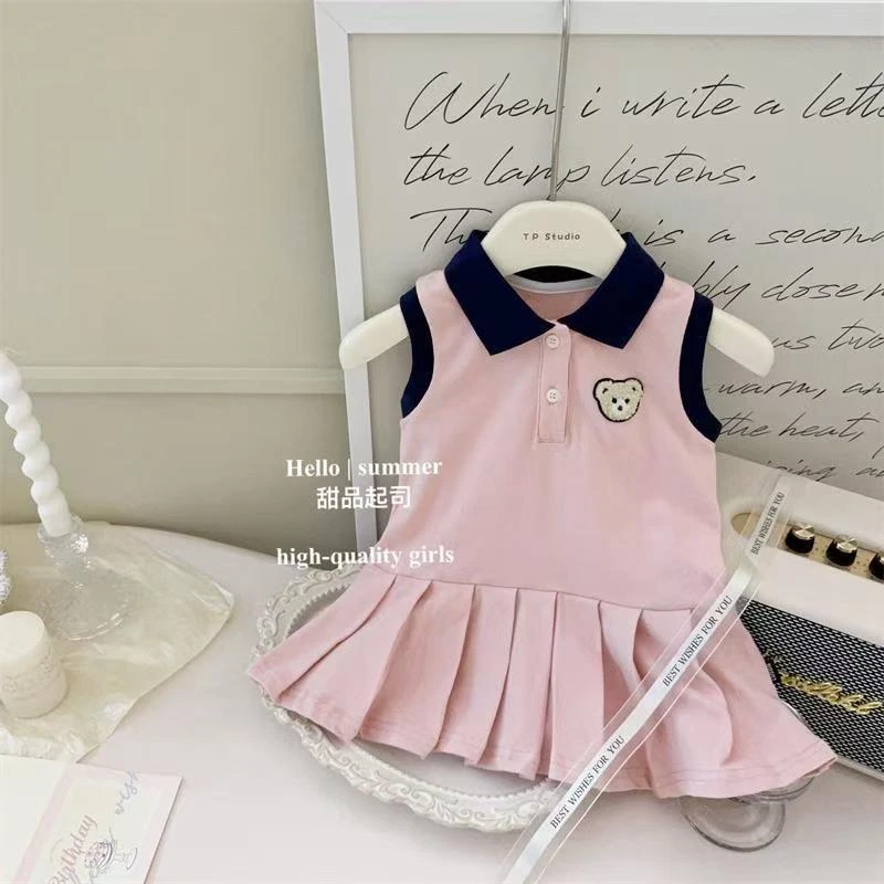 女童连衣裙2025夏季polo小熊学院风新款清新裙子女宝宝儿童连衣裙