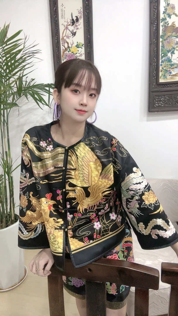 奉绣行春季新中式盘金对开手工刺绣上衣凤囚凰中式重磅款