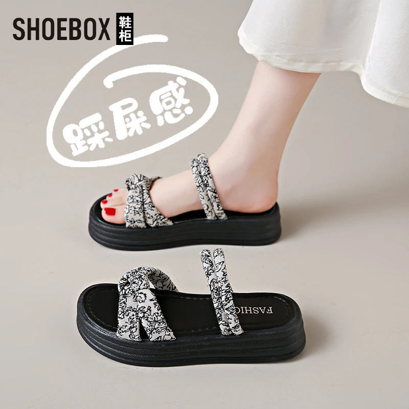 SHOEBOX鞋柜踩屎感凉鞋女2025新款配裙子新中式两穿沙滩鞋拖鞋