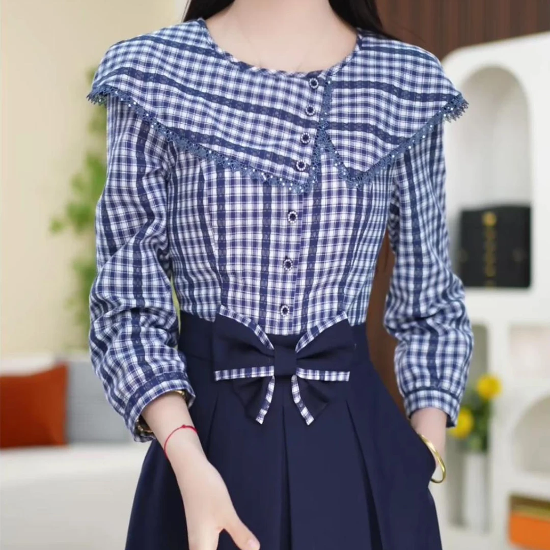 2025秋季新款时尚复古设计感连衣裙女气质收腰显瘦印花长袖休闲裙