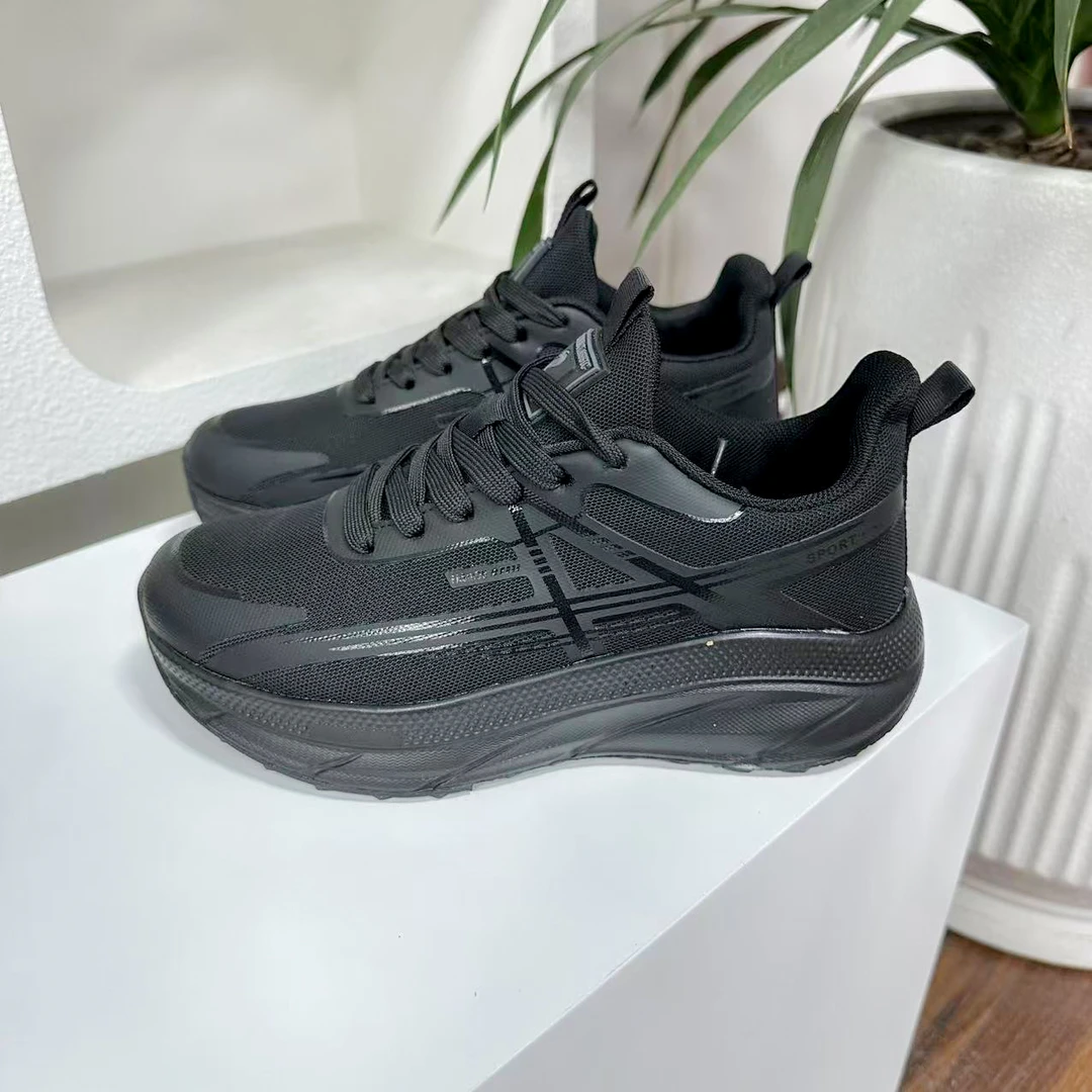 A005 全黑 运动休闲鞋女2025新款夏季轻便跑鞋网面透气黑色跑步鞋