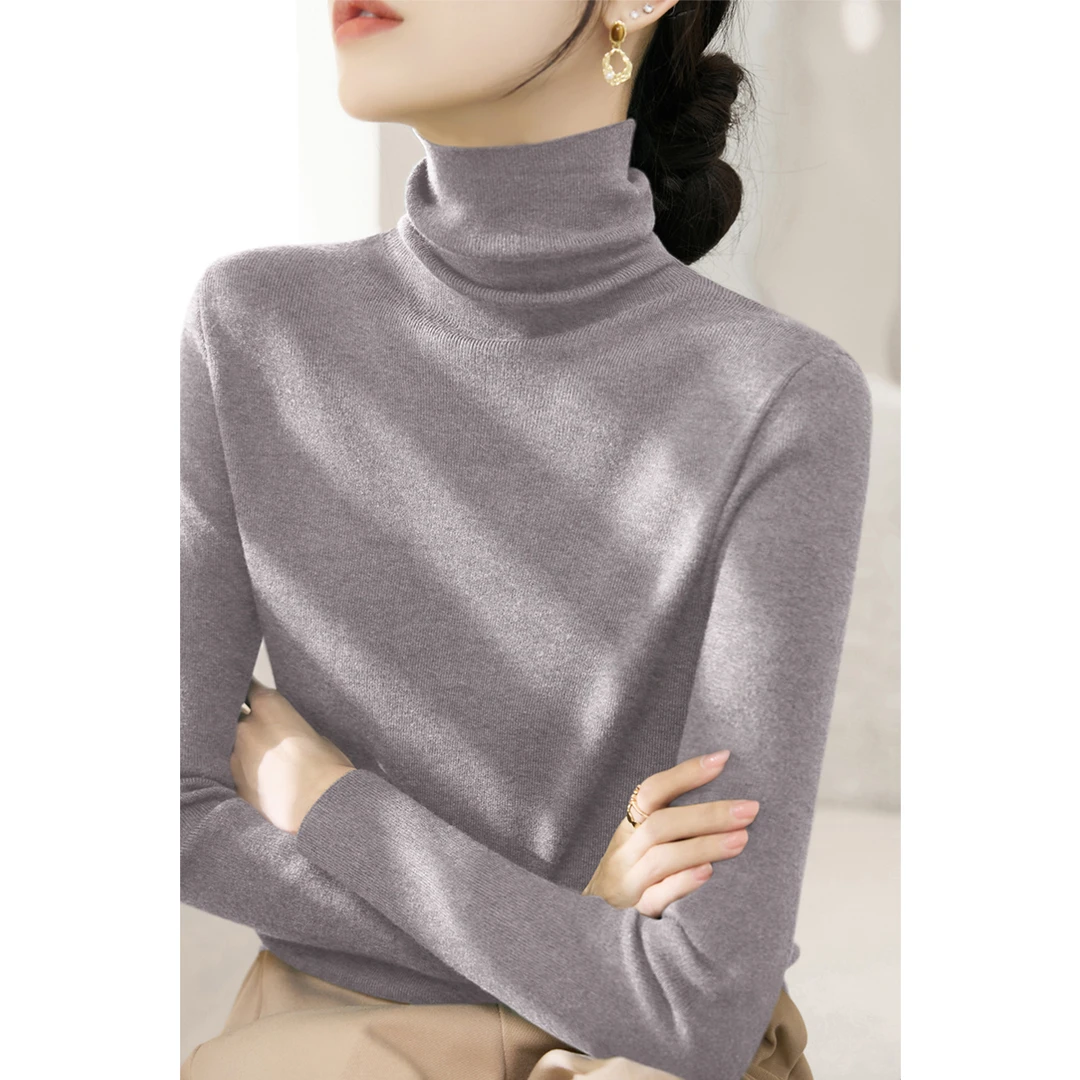 时尚堆堆领高领高级感长袖套头女装新款秋冬季气质针织内搭打底衫