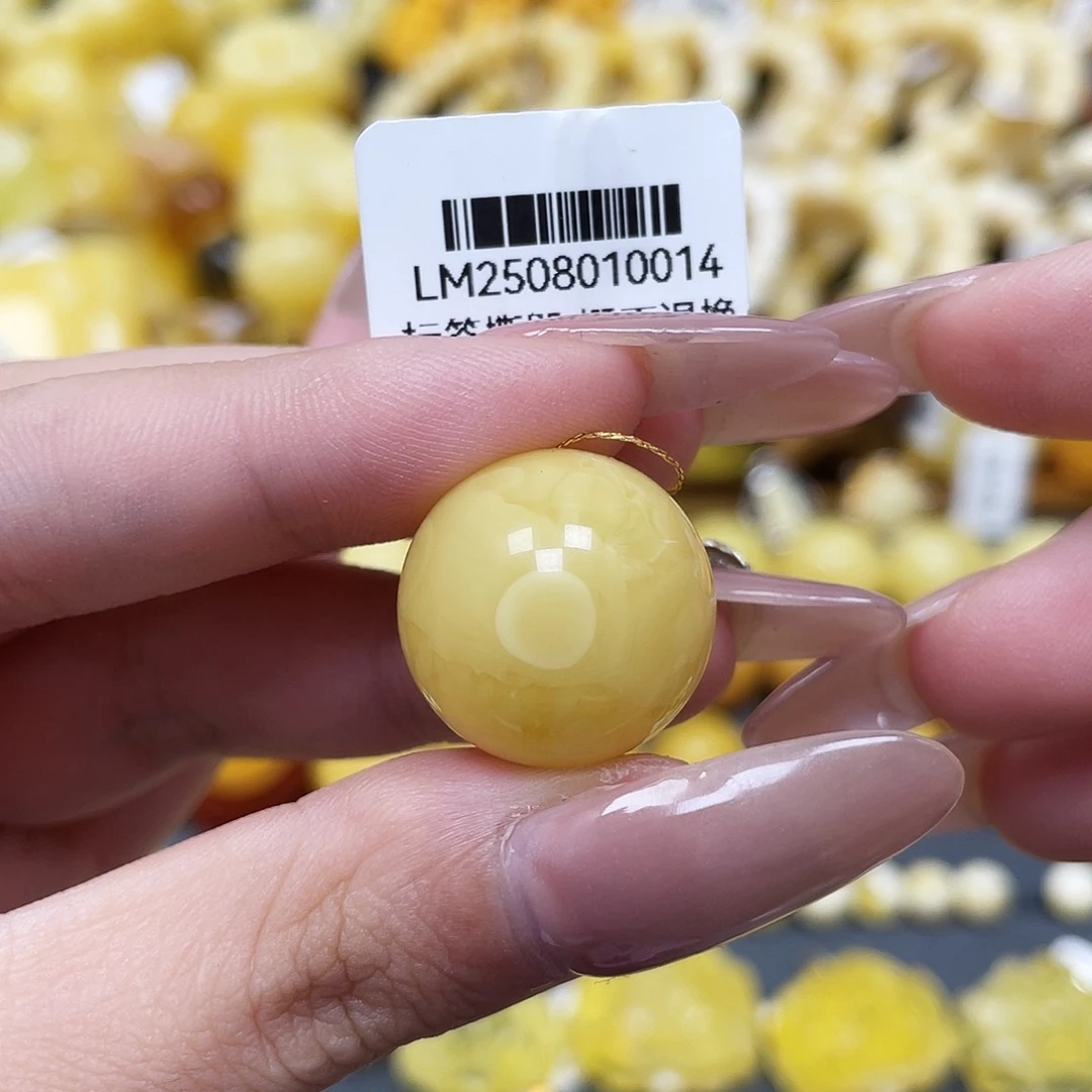 琥珀未镶嵌裸石19.3mm浓蜡天眼圆珠