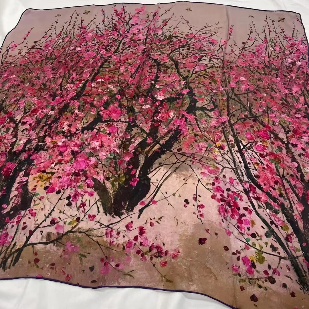 110 6d双乔方巾-粉花点点 105cm丝巾