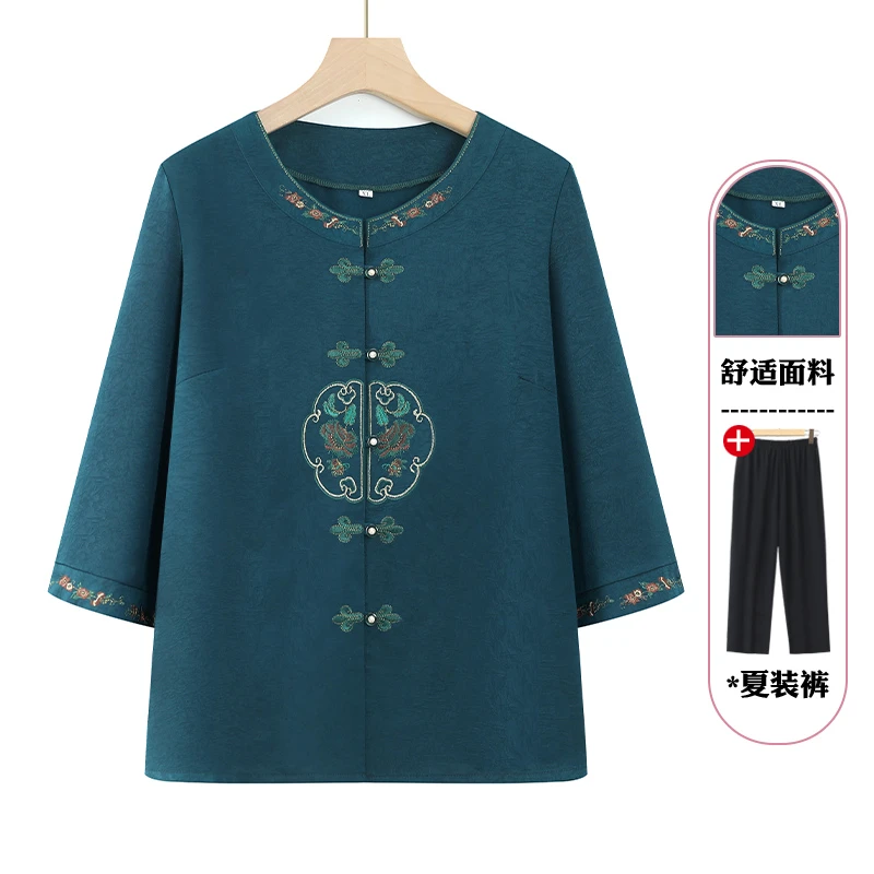 中老年女装奶奶夏装套装老年人两件套老人衣服老太太上衣妈妈短袖