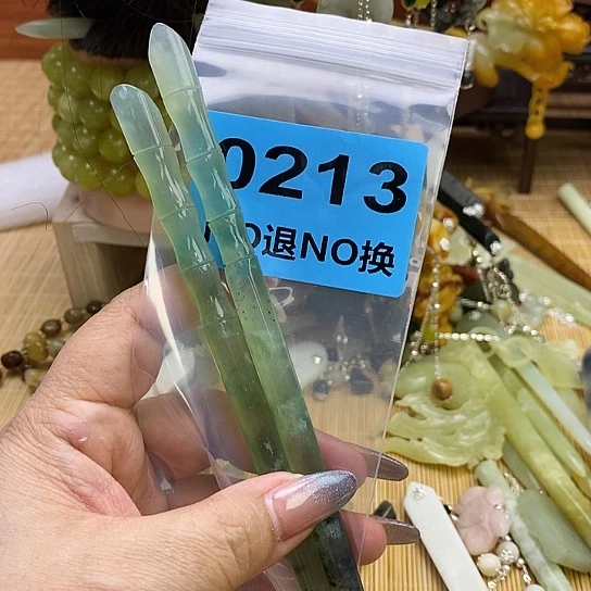 蛇纹石玉发簪未镶嵌旎***旎