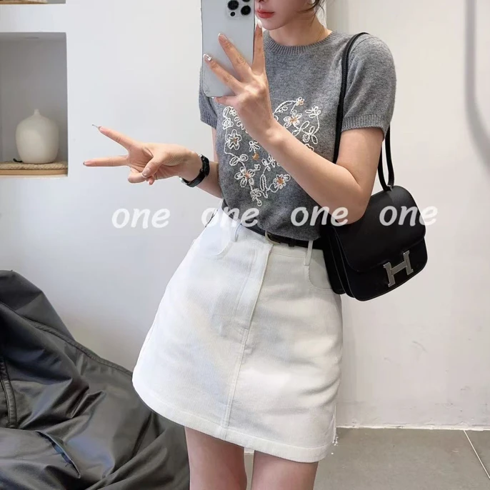 高腰浅色牛仔短裙女小个子显瘦包臀防走光