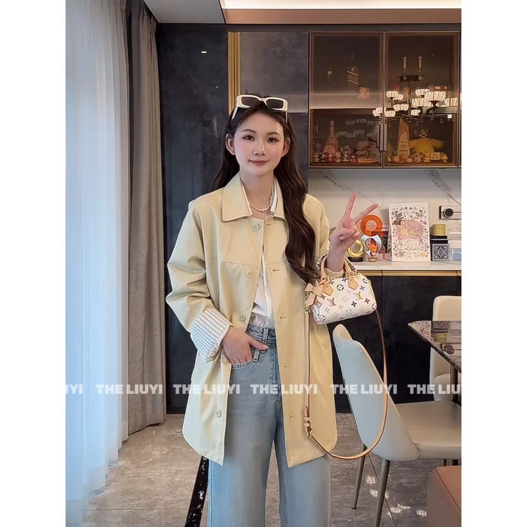 【LIUYI】华尔街～春季高级感中长款皮风衣52229