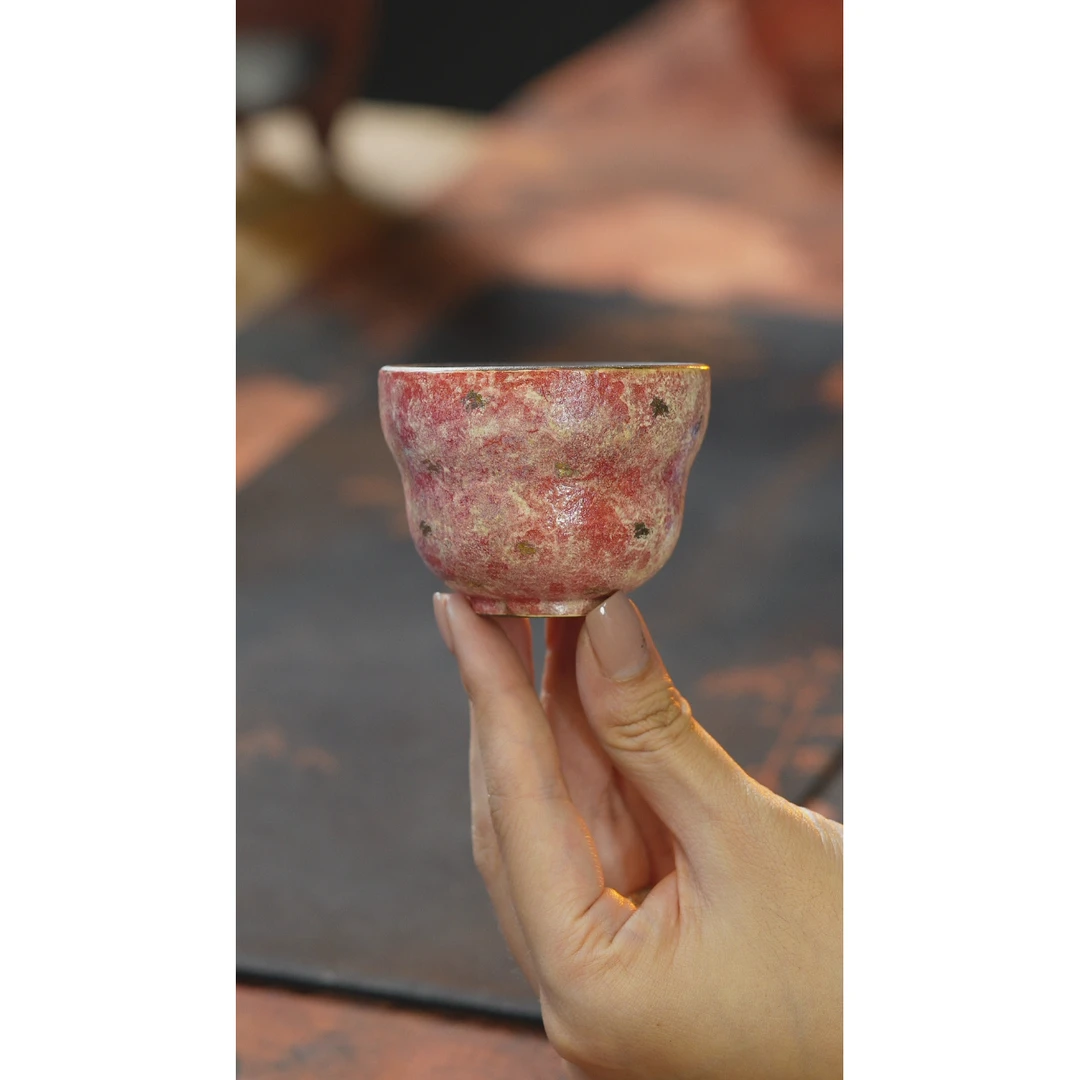 岩矿彩陶福禄杯斑斓红
