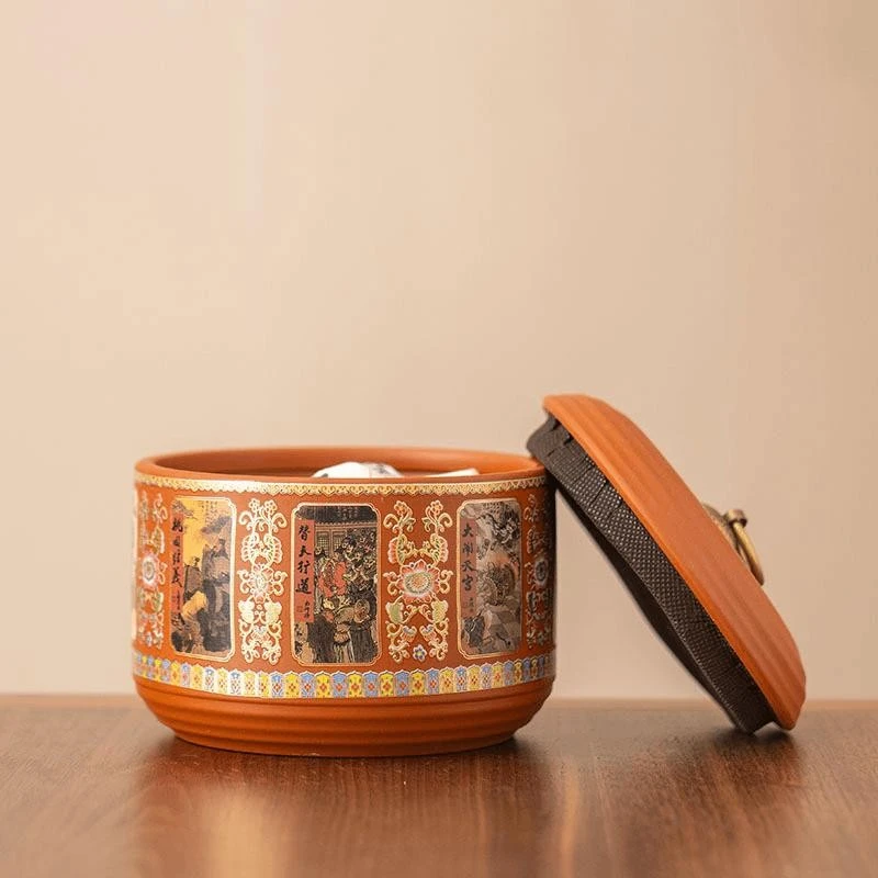 紫砂四经茶罐、中国覆古大型防潮密封罐、高端家用陶瓷储茶罐